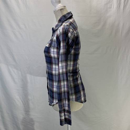 Roxy Plaid Blue Flannel Button Down Long Sleeve Shirt Size Small