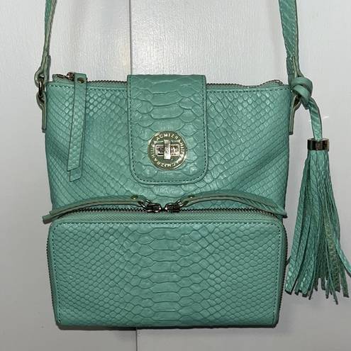 Isaac Mizrahi  Live Bridgehampton Leather Snake Crossbody Bag w Wallet MINT