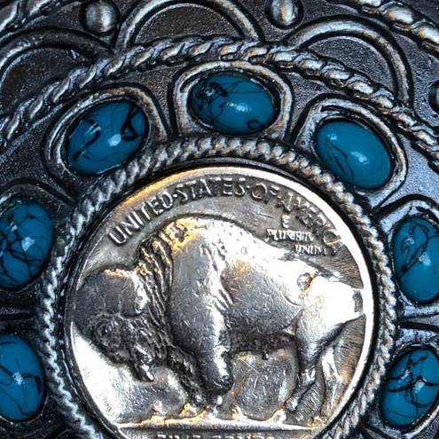 Buffalo Nickel Turquoise Silver Plated Belt Buckle Western Cowboy Cowgirl