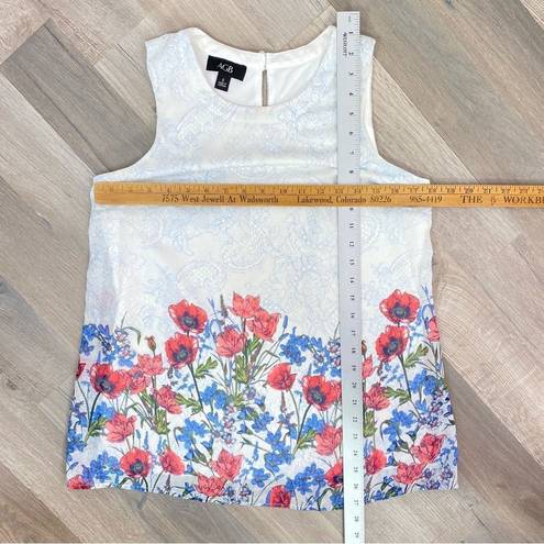 AGB Floral Lace Print Sleeveless Blouse Blue White Small