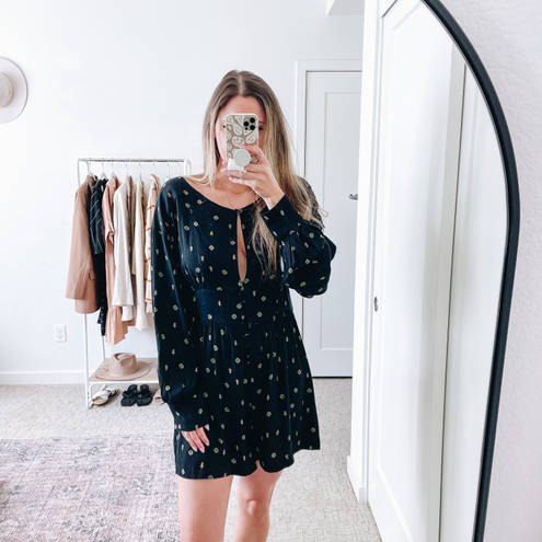 Free People  Black Printed Long Sleeve Romper  