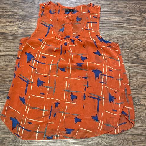 Edge Lightweight Sheer Printed Sleeveless Blouse Orange Blue Cream Size Large