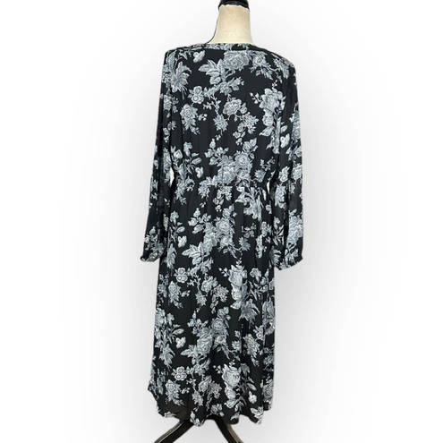 Jason Wu J  Long Sleeve Chiffon Duster Dress Women's Medium Black Blue Floral