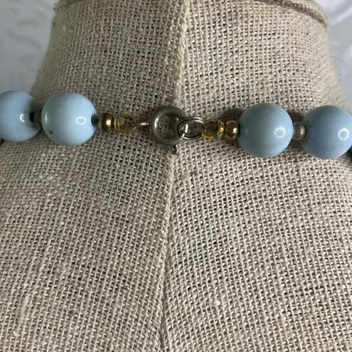 Twisted Vintage Baby Blue  Bead and Round Gold Spacer Bead Necklace