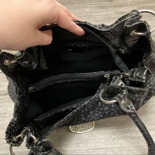 Buckle Black Faux Fur Double Strap Shoulder Bag with 