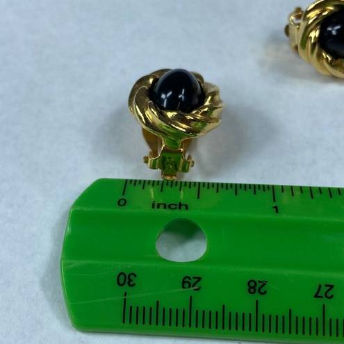 Edge KJL for Avon Vintage Earrings Clip on Gold Tone Black Cabochon Twisted 