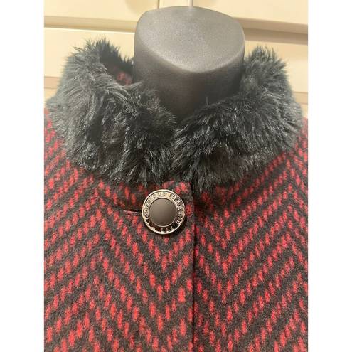 Bob Mackie  Winter Fleece Jacket Red and Black Chevron Faux Fur Trim - 1X