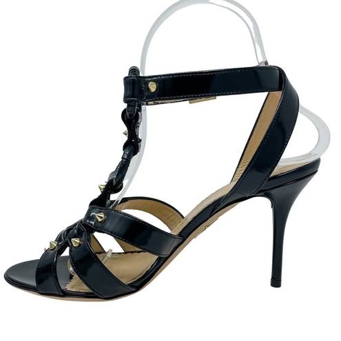 Charlotte Olympia  Allure Black Patent Leather Gold Studded Sandal size 37.5