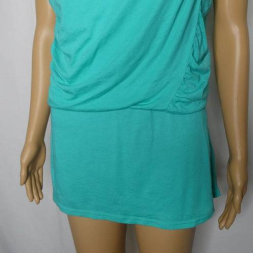 Garnet Hill  Teal Scoop Neck Drop Waist Blouse Top