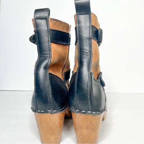 Loeffler Randall  Sven Black Tan Leather Wooden Clogs Booties Size 36 5 Women’s