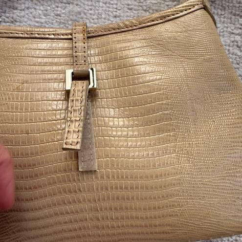 Nine West Vintage Champagne Tan/Gold Faux Leather Croc Embossed Mini Shoulder/Tote Bag