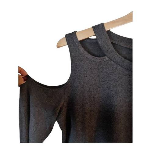 Good American  The Cold Shoulder Sweater Charcoal Gray Scoop Neck Sz 1 Small NWT