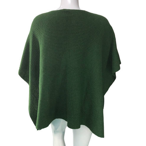 J.Jill  Womens One Size Poncho Sweater Green Front Pockets Tunic Length Rib Knit