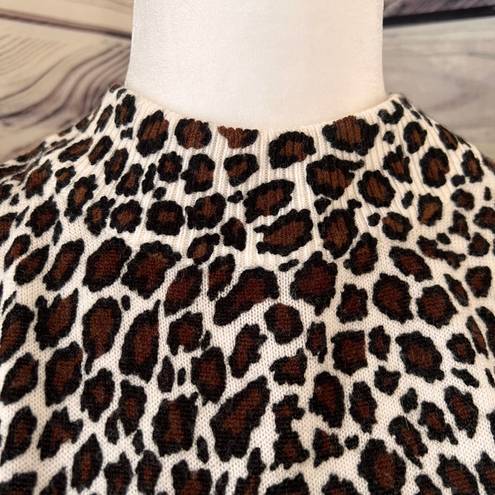 Vintage Animal Print Short Sleeve Sweater Top Tan Size M