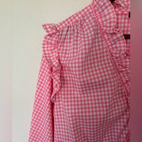 Tommy Hilfiger  Pink White Ruffle Gingham Button Up Blouse Women’s Size XL Plaid