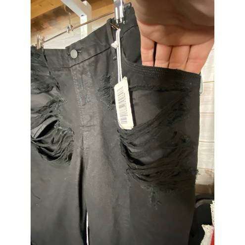 Good American NWT  Jeans 12 Black Boyfriend Slouchy Destroyed Ripped High Waist