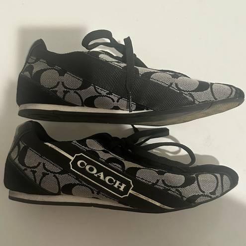 Coach  Signature Hilary Monogram Logo Canvas Black Suede Sneakers 6.5 RARE