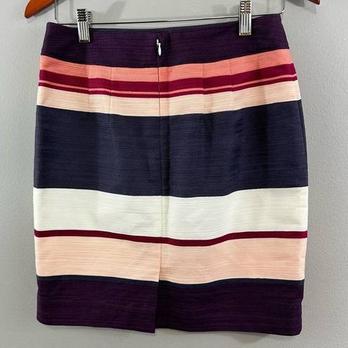 The Loft  Purple Pink Striped Cotton Blend Textured Short Pencil Skirt Sz 2 P