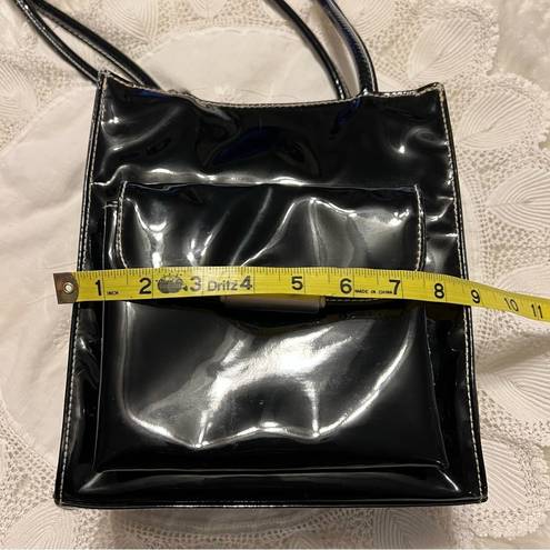 Moda  Attiva Black Faux Patent Leather Style Purse Drawstring Closure