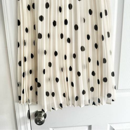 A New Day  Target NWT White Pleated A Line Midi Full Skirt Black Polka Dots S