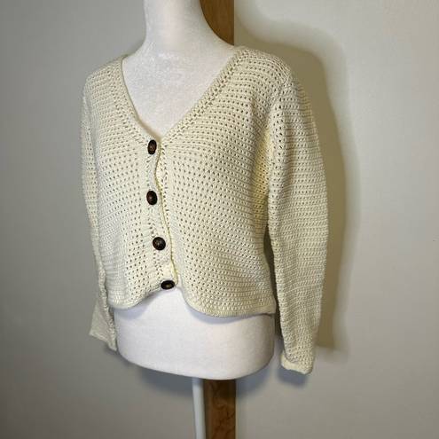 Joie  white knit cropped cotton cardigan sweater size S