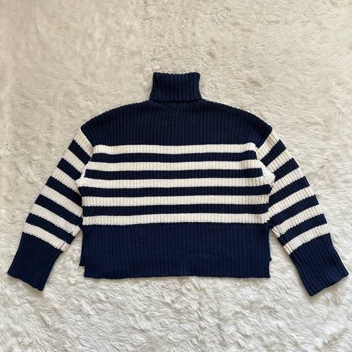 Madewell Sweater Wide Rib Turtleneck Chunky Knit Classic Indigo Stripe S NWT New