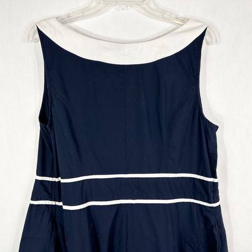 Eshakti  Custom Size 16 Dress Navy Blue A Line Sleeveless White Trim Mini 1456