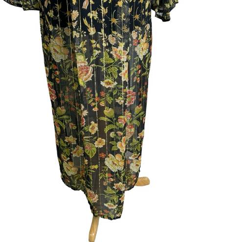 Rococo  Sand Hana Printed Kaftan Maxi Dress Black Metallic Thread Size XS NWT