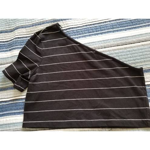 The Range  Striped Bare Shoulder T-Shirt Crop Top Horizontal Stripe Black Size XS