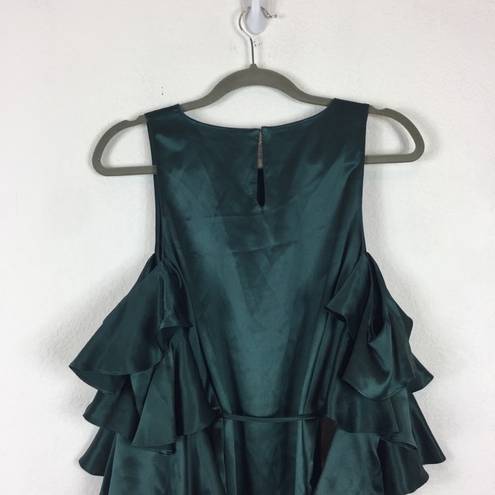 Amanda Uprichard  Green 100% Silk Ruffled Cut Out Shoulder Mini Dress Small