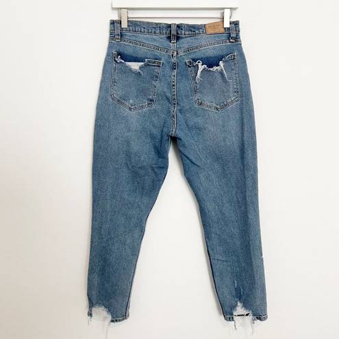 Abercrombie & Fitch Abercrombie Denim High Rise Distressed Frayed Shredded Mom Jeans Blue Size 6/28