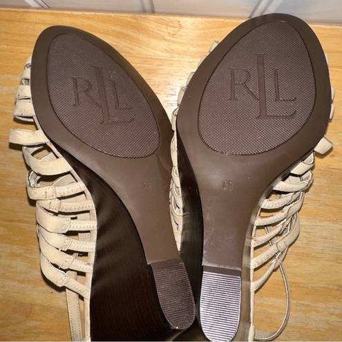 Ralph Lauren Lauren  Damalisa tan strappy wedge sandal women 8