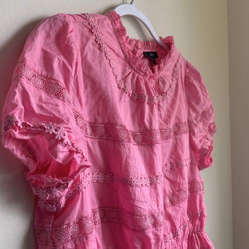 J.Crew  Daisy-Chain Lace Cotton Peplum Top (Sz M) Pink Eyelet Floral Appliqué