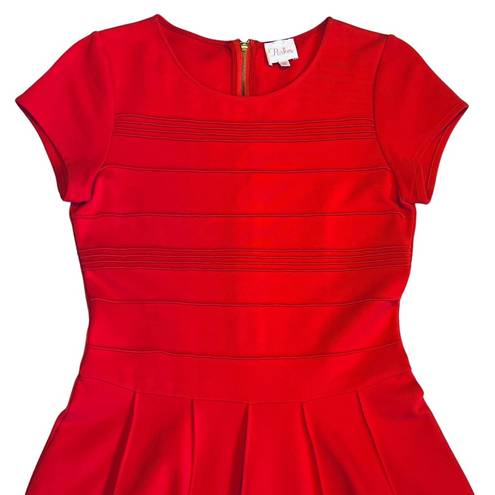 Parker  Tara Red Flared Pleated Skirt Stretch Mini Dress M