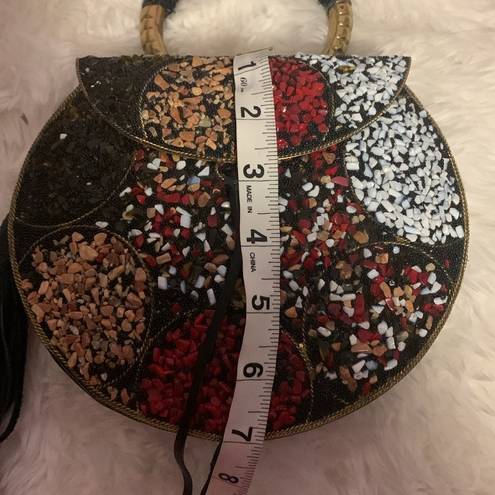 Sam Edelman  MULTI STONED HANDBAG WITH LEATHER TASSLE and HARD SHELL CASING