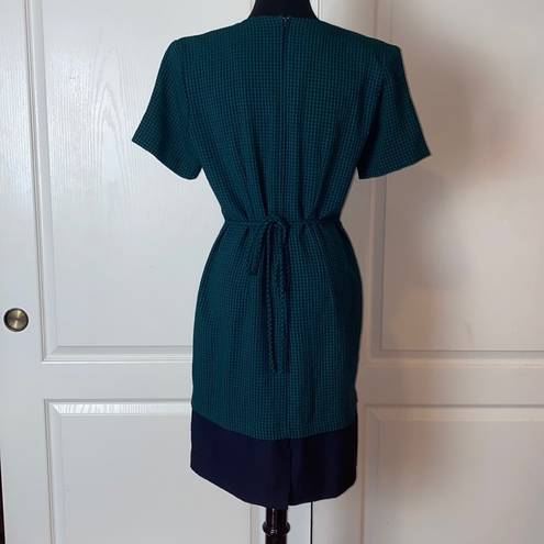 Vintage Blue 80s  & GREEN GINGHAM PREPPY OFFICE DRESS