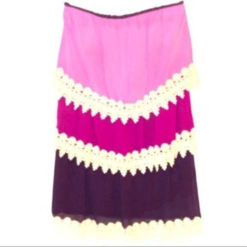 Amethyst Miin  Ombré Tiered Crochet Lace Chiffon Strapless Dress S