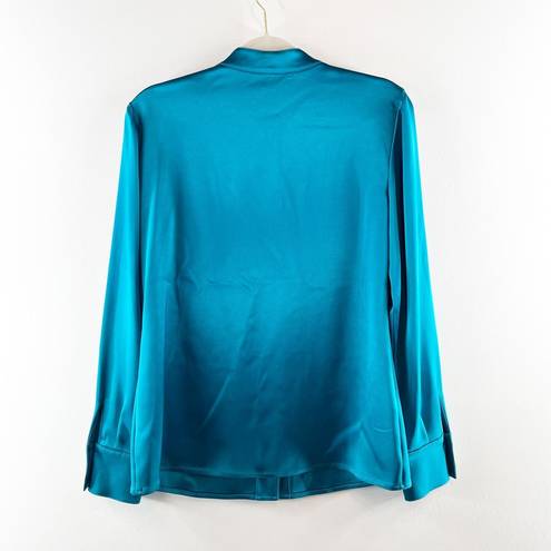 St. John  Couture Button Down Long Sleeve Silky Blouse Shirt Teal Blue 6