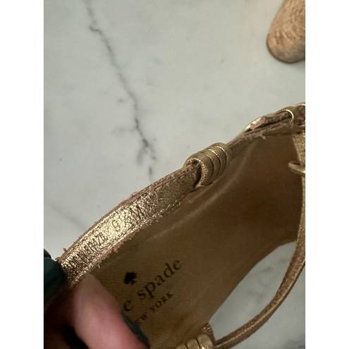 Kate Spade  Gold Leather Cork Wedge Sandals Size 9.5