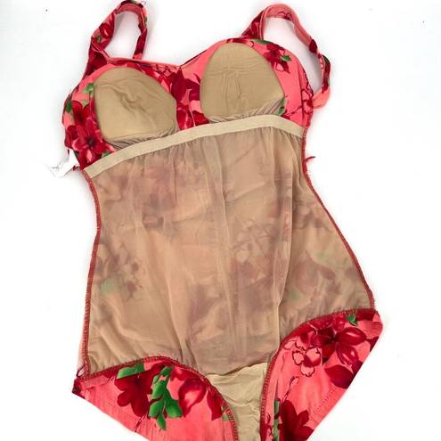 Maxine of Hollywood Vintage  Hawaiian Floral Red One Piece Swimsuit Size 18