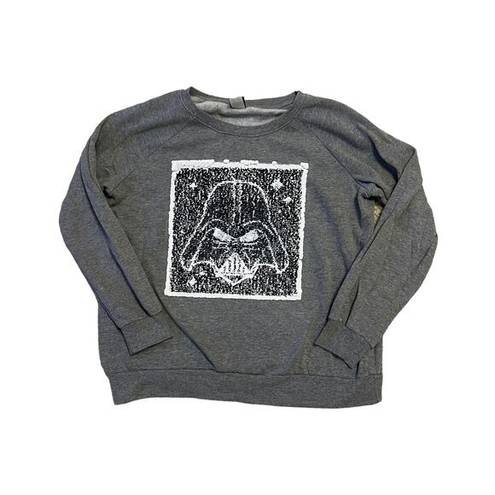 Star Wars  Women's Large Gray Crew Neck Sweatshirt Reversible Sequin Darth Vader