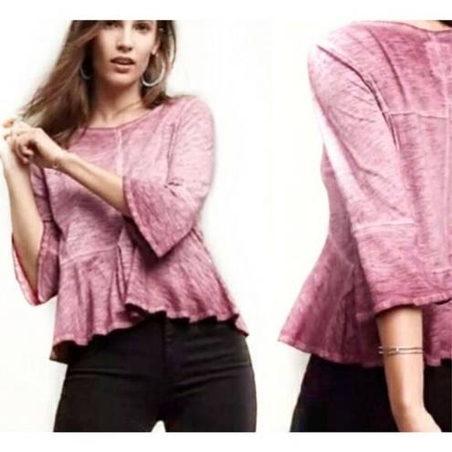 Akemi + Kin ANTHROPOLOGIE  PEPLUM SEAMED TOP PINK OMBRE BELL SLEEVE TOP SZ XXS