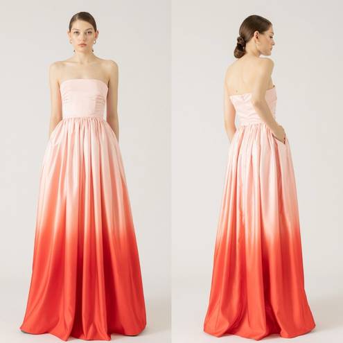 Lee 🆕 SAU  Teigen Gradient Duchess Satin Strapless Gown in Blush Red Ombre Sz 0