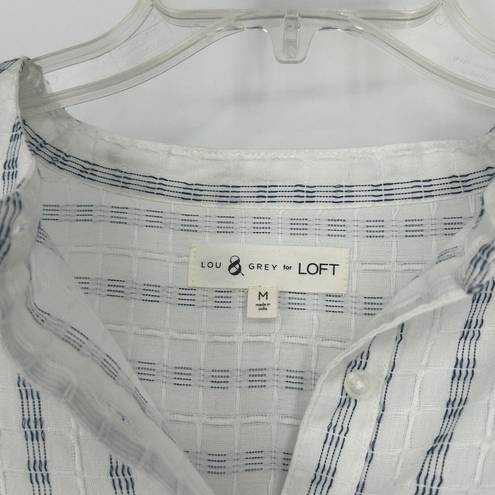 Lou & grey  Oversized Beachy Button Up Shirt White Blue Embroidered Stripe Sz M