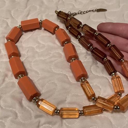 Coldwater Creek Signed  Long Statement Orange Beaded Costume Necklace