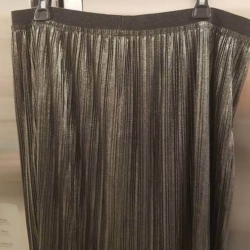 St. John 💕💕 Pleated Foil Skirt Elasticized Waist ~ Black & Gold XL NWOT