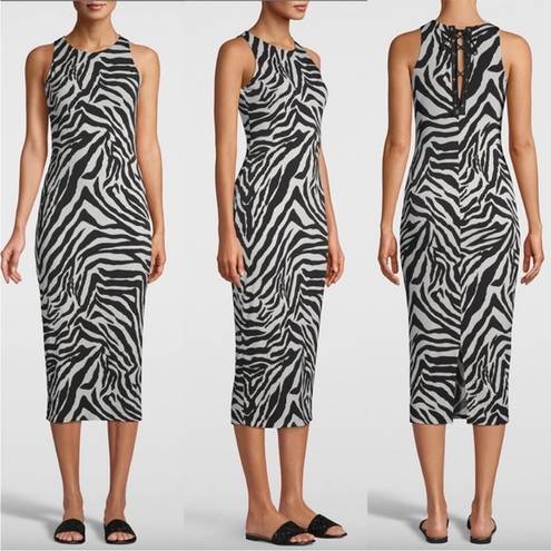 White House | Black Market WHBM Zebra Print Jersey Knit Midi Dress w/ Lace Up Small