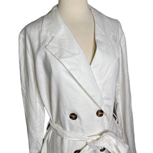 LPA  Double Breasted Jacket in White Linen Tie Waist Button Front Size XS New