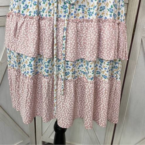 StitchDrop Mendocino Flutter Sleeve Ruffle Dress Pink Blue Small Floral