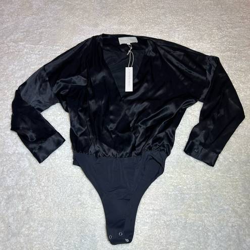 Michelle Mason NWT  Black 100% Silk Long Sleeve Bodysuit ( 0 )